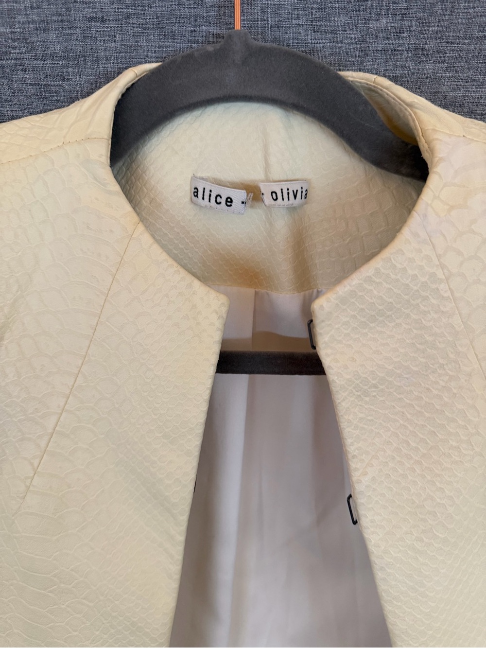 Alice + Olivia Cream Textured Collarless Dress Shirt